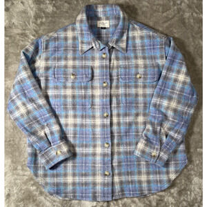 American Eagle Blue Plaid Cozy Fleece Shirt Jacket Shacket Womens Size M